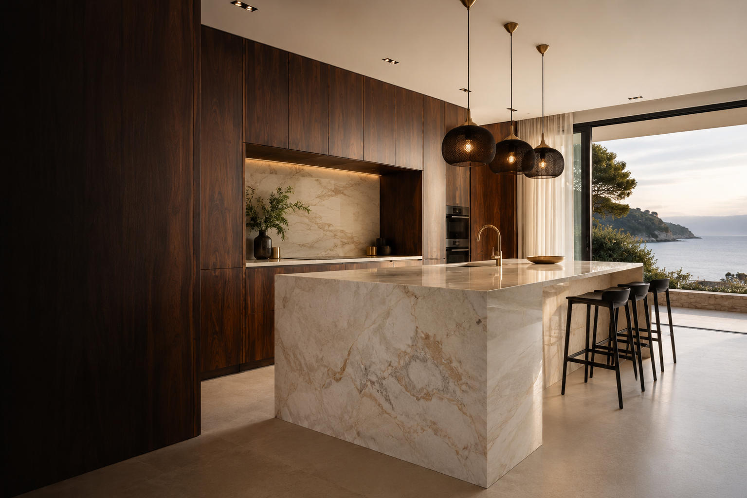 Cuisine contemporaine sur mesure en bois et pierre